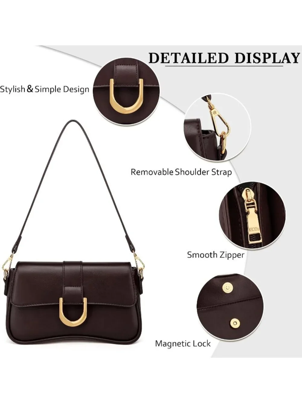 Women's Coffee Small Cute Purse Retro Clutch Underarm Hobo Shoulder Bag